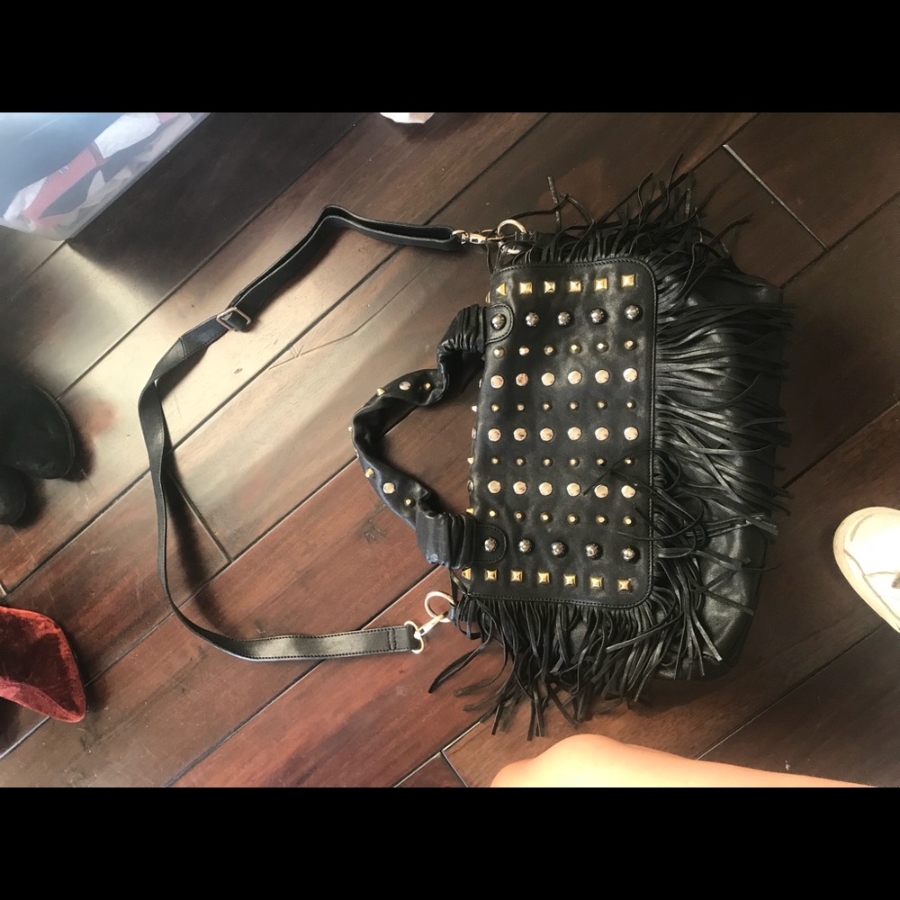 Black Leather Crossbody with Studs